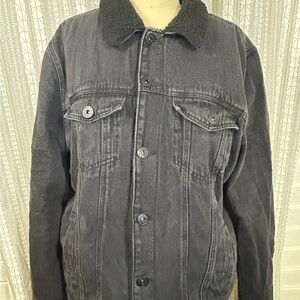Guess Men's Black Denim Jacket with Sherpa Collar